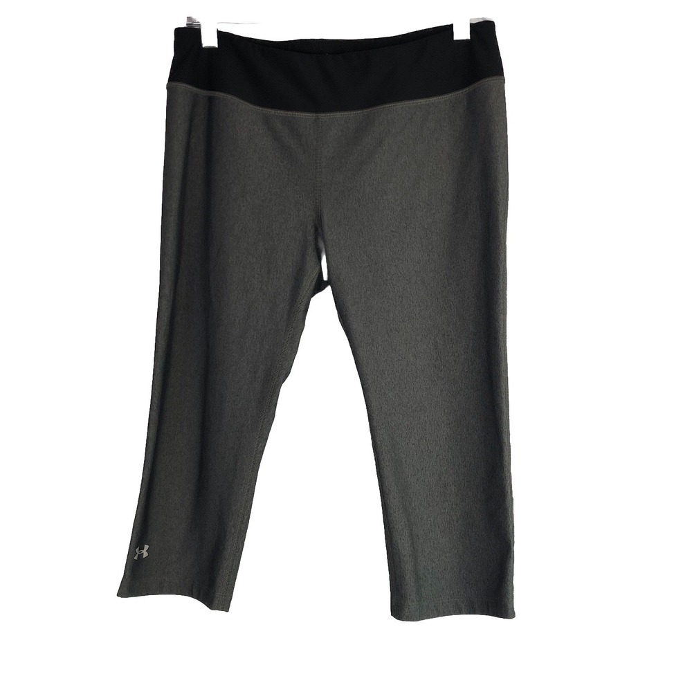 Under Armour Womens Medium Capris HeatGear Fitted Leggings Gray Grey Athleisure